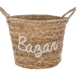 Panier osier broderie blanche