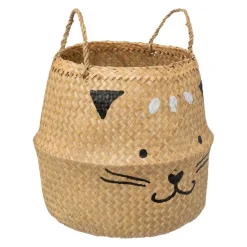Panier Pliant Roseau Chat Beige