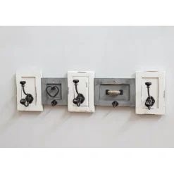 Patère murale avec 4 crochets en Bois massif optique Vintage Blanc
