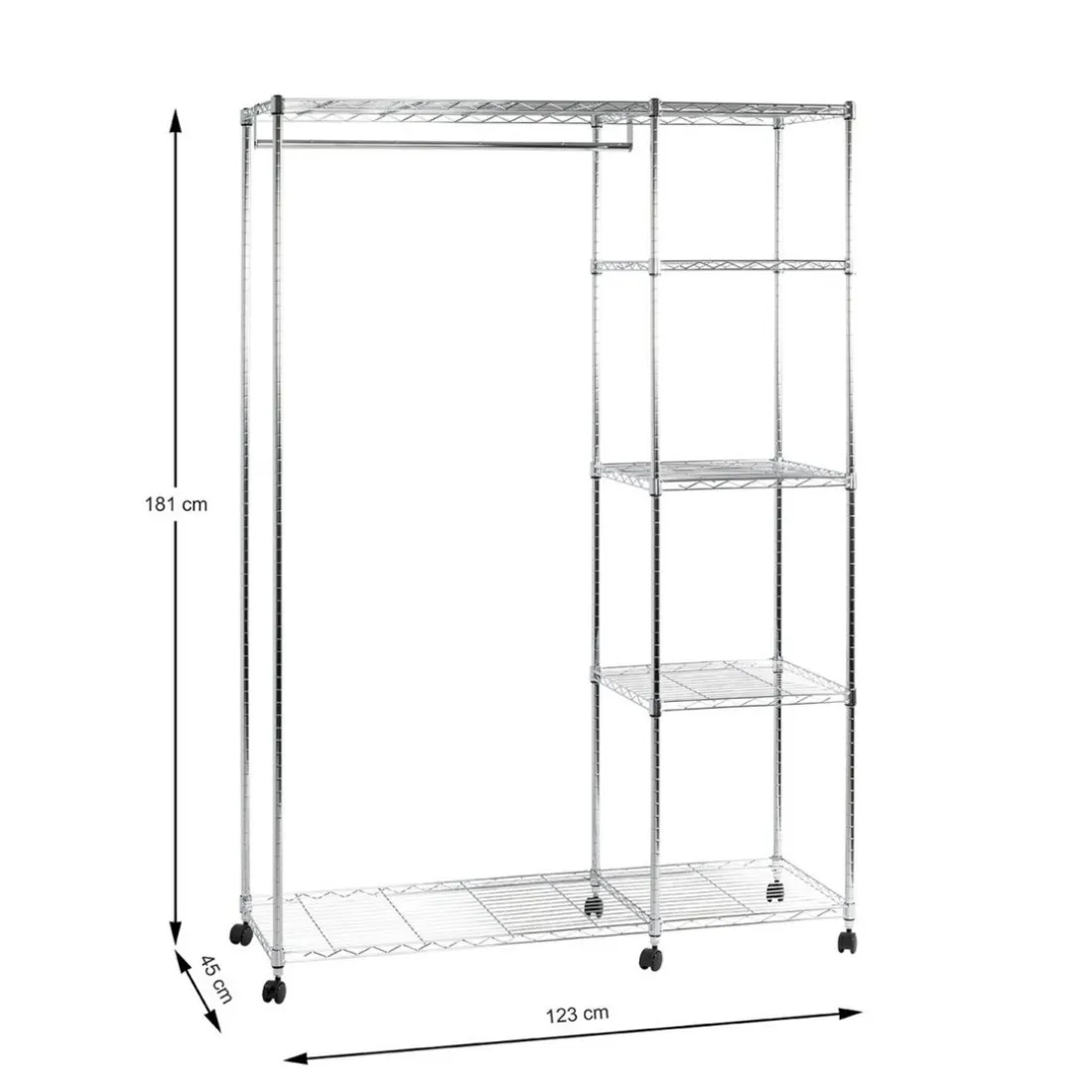 Penderie 4 niveaux sur roulettes