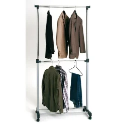 Penderie double tringle monté sur roulettes plastique et métal