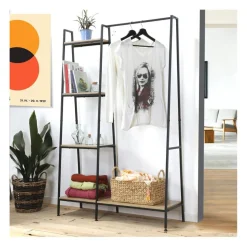 Penderie Industrielle 1 Tablette Basse et 4 Étagères en bois Beige