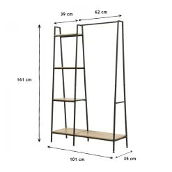 Penderie Industrielle 1 Tablette Basse et 4 Étagères en bois Beige