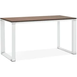 Petit bureau droit design 'XLINE' en bois finition Noyer et métal blanc