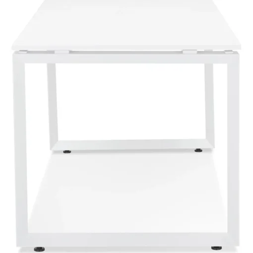 Petit bureau droit design 'BAKUS' en bois et métal blanc