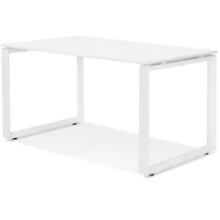 Petit bureau droit design 'BAKUS' en bois et métal blanc