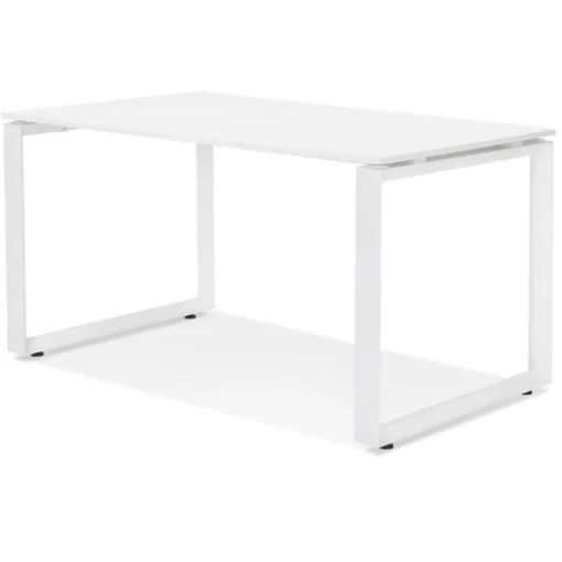 Petit bureau droit design 'BAKUS' en bois et métal blanc