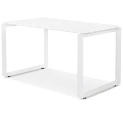 Petit bureau droit design 'BAKUS' en verre et métal blanc