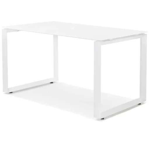 Petit bureau droit design 'BAKUS' en verre et métal blanc
