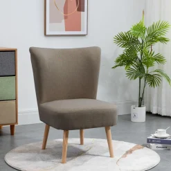 Petit fauteuil en bois massif et en tissu Marron de Style Scandinave