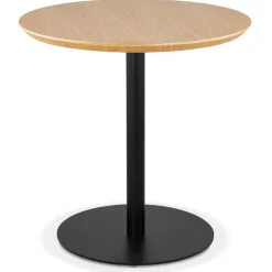Petite table à diner 'DEXTER' ronde en bois finition naturelle et métal noir