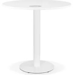 Petite table à diner 'LUCETTE' ronde en bois et fonte blanche
