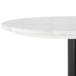 Petite table bistrot ronde 'TOMY' en pierre blanche effet marbre et métal noir