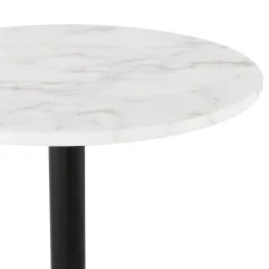 Petite table bistrot ronde 'TOMY' en pierre blanche effet marbre et métal noir