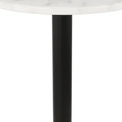 Petite table bistrot ronde 'TOMY' en pierre blanche effet marbre et métal noir