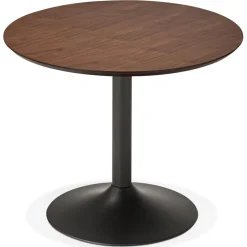 Petite table de bureau ou à diner ronde 'CHEF' en bois finition Noyer