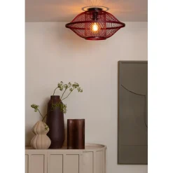 Plafonnier Maui bambou abat-jour bordeaux