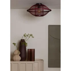 Plafonnier Maui bambou abat-jour bordeaux