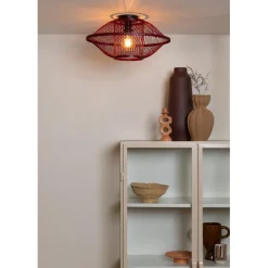 Plafonnier Maui bambou abat-jour bordeaux