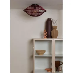 Plafonnier Maui bambou abat-jour bordeaux