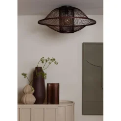 Plafonnier Maui bambou abat-jour bordeaux