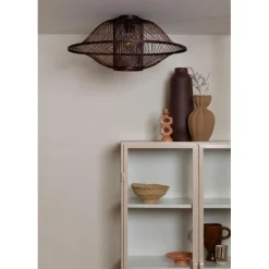 Plafonnier Maui bambou abat-jour bordeaux