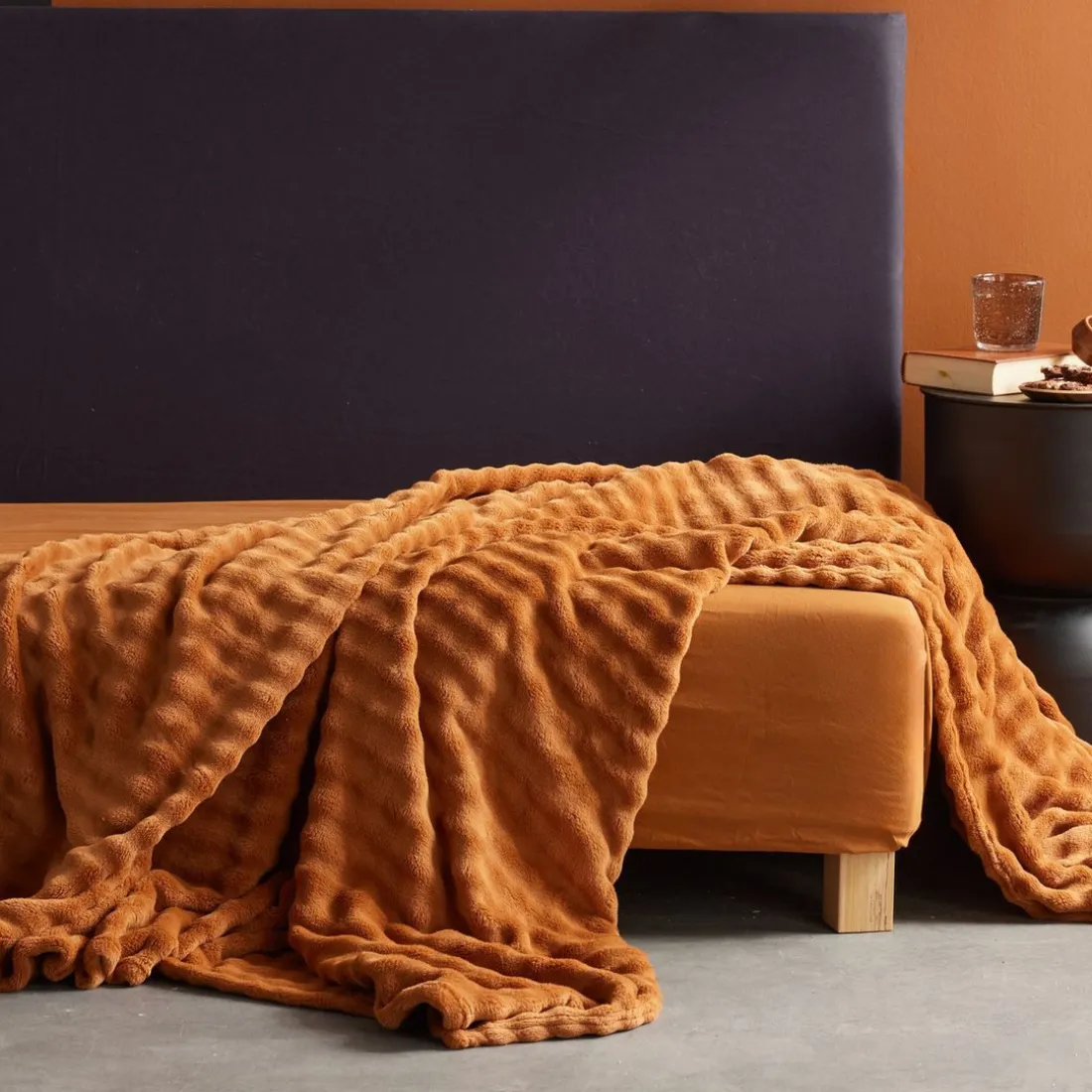 Plaid Damier en polyester 130 x 180 MOKA Caramel