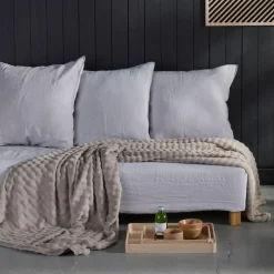 Plaid Damier en Polyester 180 x 220 BIEN AU CHAUD Beige