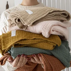 Plaid en gaze de coton 120 gr/m2, Jazzy Sauge,130x170