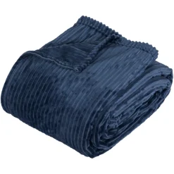 Plaid flanelle côtelé Arum 240x220cm - bleu encre