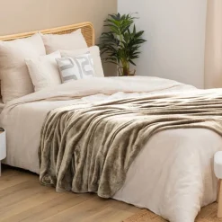 Plaid flanelle Ollis 260x240cm - beige lin