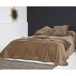 Plaid ou jeté de canapé et jetés tuftés velours - Beige