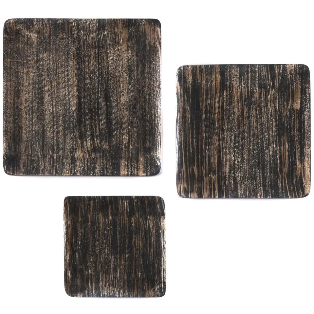 Plat carré décoratif 25 cm bois noir et or