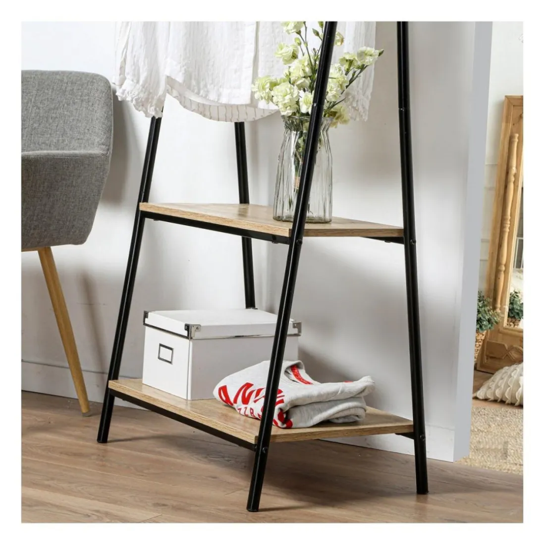 Portant 2 étagères style industriel en Bois Beige