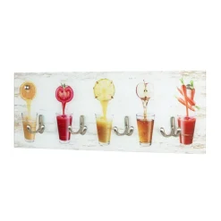 Portant à vetement mural en verre trempé avec motifs imprimés et 4 crochets optique inox