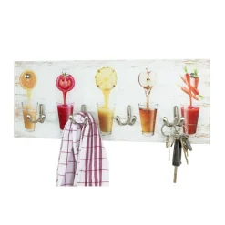 Portant à vetement mural en verre trempé avec motifs imprimés et 4 crochets optique inox