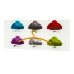 Portant à vetement mural en verre trempé avec motifs bonnets imprimés et 6 crochets optique inox