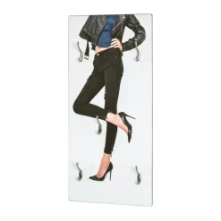 Portant à vetement mural MDF avec impression motif Fashion par ultra violet et 5 crochets en optique inox