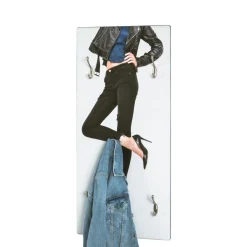 Portant à vetement mural MDF avec impression motif Fashion par ultra violet et 5 crochets en optique inox