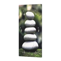 Portant à vetement mural MDF avec impression motif Stone par ultra violet et 6 crochets en optique inox