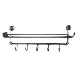 Portant mural en métal avec 5 crochets et rangement supplémentaire anthracite