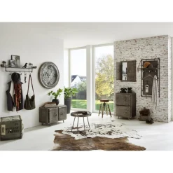 Portant mural en métal avec 5 crochets et rangement supplémentaire anthracite