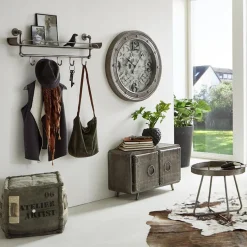 Portant mural en métal avec 5 crochets et rangement supplémentaire anthracite