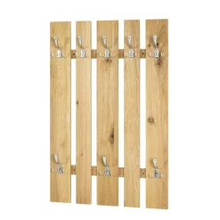 Portant mural finition chene véritable et 8 crochets optique inox