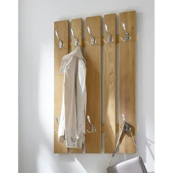 Portant mural finition chene véritable et 8 crochets optique inox