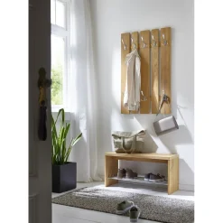 Portant mural finition chene véritable et 8 crochets optique inox