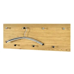 Portant mural multifonction bois avec crochets chromés