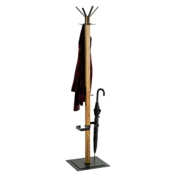 Porte manteau en bois avec crochets et pied métal noir