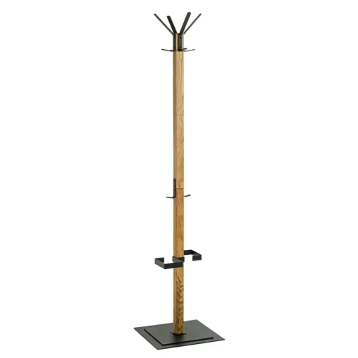 Porte manteau en bois avec crochets et pied métal noir