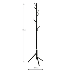 Porte manteau en tube d'acier laquée noir avec 8 crochets